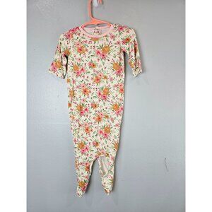Mudpie Gown Infants 0-3 Months White Pink Knotted Gown Floral Bamboo Baby Girl